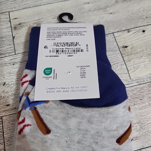 Club Room Men's Baseball Crew Socks Grey One Size Sports Bat Ball Fun Socks - Picture 5 of 6